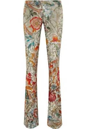 SIEDRES Flo Low-Rise Floral Devoré Flare Pants