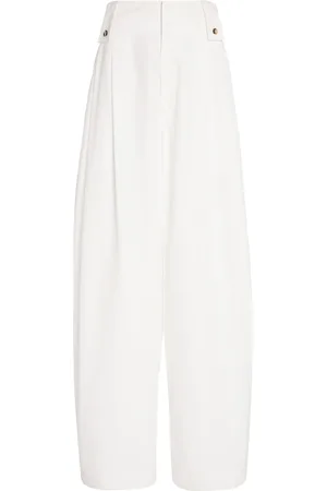 Bottega Veneta Pleated Compact Cotton Wide-Leg Pants