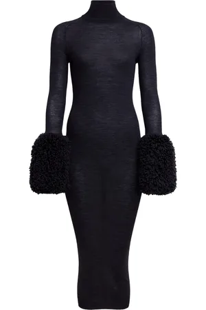 Alaïa Shearling-Trimmed Wool-Jersey Midi Dress
