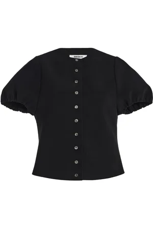 Birrot Exclusive Puff-Sleeve Bonded Crepe Top