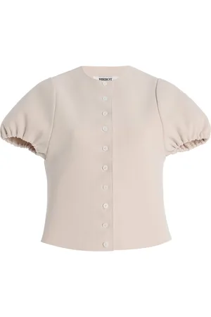 Birrot Exclusive Puff-Sleeve Bonded Crepe Top