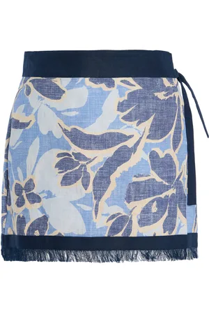 Simkhai Bethany Hydrangea-Printed Linen Mini Wrap Skirt