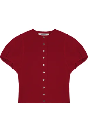 Birrot Puff-Sleeve Bonded Crepe Top