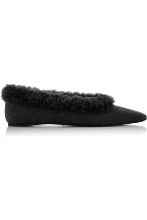 Totême Shearling-Edge Flannel Ballet Flats