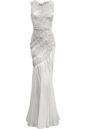 GEORGIA HARDINGE Fossil Shirred Metallic Chiffon Maxi Dress