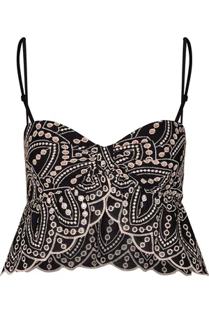 JOHANNA ORTIZ Lunch Date Embroidered Cotton-Blend Crop Top