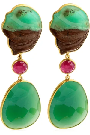 Bahina Chrysoprase; Ruby; Agathe 18K Yellow Gold Earrings