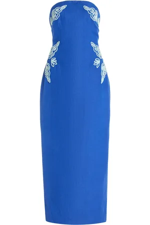Significant Other Rosslyn Strapless Embroidered-Slub Midi Dress
