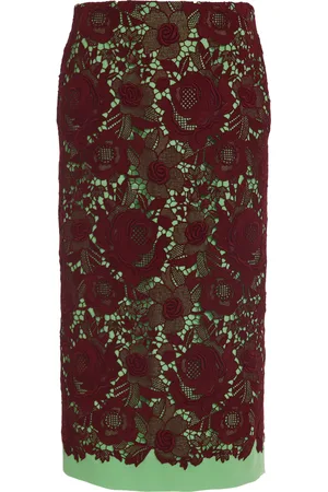 VALENTINO GARAVANI Lace-Detailed Cotton-Blend Midi Skirt