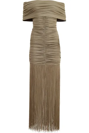 Khaite Jacinta Off-The-Shoulder Fringe Maxi Dress