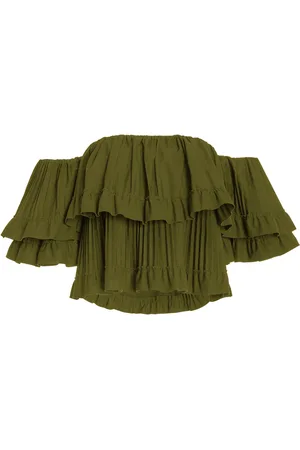BRANDON MAXWELL Exclusive Pleated Poplin Cropped Top
