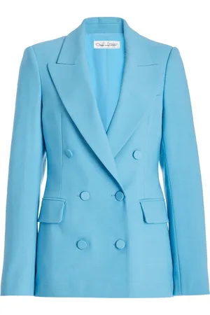 Oscar de la Renta Double-Breasted Wool Satin Tailoring Jacket