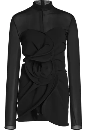 MAGDA BUTRYM Gathered Mesh-Paneled Stretch-Wool Mini Dress