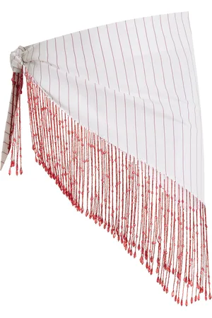 Des Phemmes Exclusive Beaded Fringe Cotton Mini Wrap Skirt