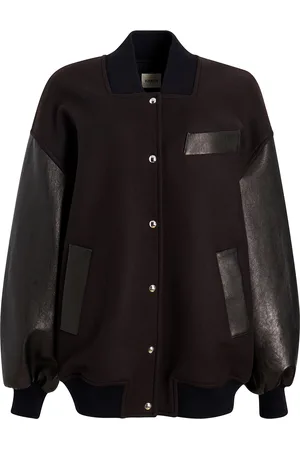 Khaite Spencer Leather-Trimmed Wool Varsity Jacket