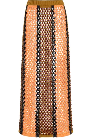 Diotima Spice Cotton Crystal-Mesh Midi Skirt