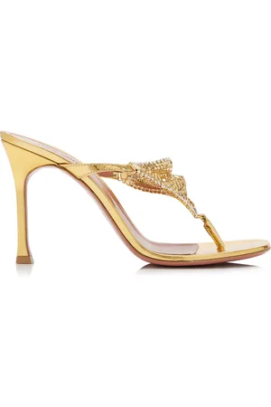 Amina Muaddi Xenia Crystal Metallic Leather Sandals