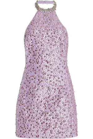 Des Phemmes Exclusive Embroidered Stretch-Cotton Satin Mini Halter Dress