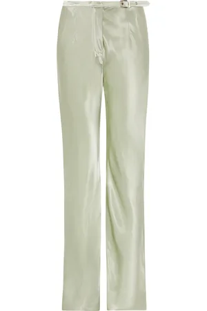 Paris Georgia Belted Satin Straight-Leg Pants