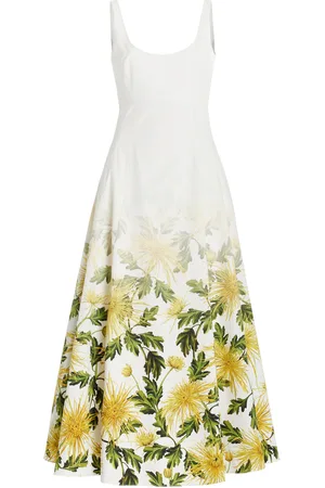 Oscar de la Renta Chrysanthemum Fade Cotton-Poplin Maxi Dress