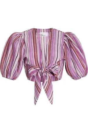 Lisa Marie Fernandez Pouf Tie-Detailed Linen-Blend Crop Top