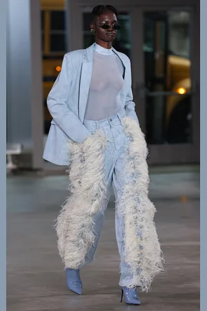 LAPOINTE Feathered Washed Denim Straight-Leg Pants