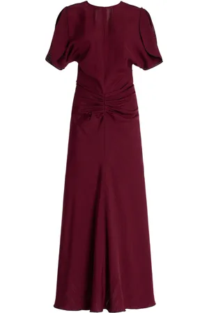 Victoria Beckham Satin Gathered Midi Dress
