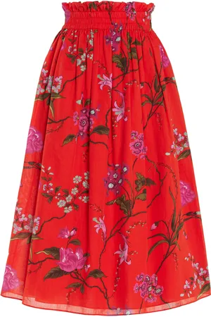 Erdem Shirred Cotton-Linen Midi Skirt