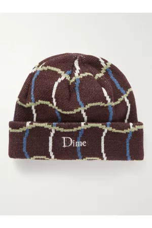 DIME Logo-Embroidered Checked Jacquard-Knit Beanie
