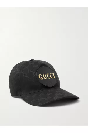 Gucci Men Caps - Leather-Trimmed Monogrammed Canvas Baseball Cap