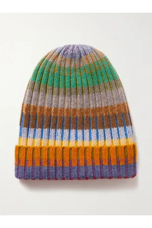 THE ELDER STATESMAN Men Beanies - Jolly Striped Ribbed Cashmere Beanie