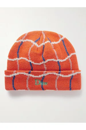 DIME Men Beanies - Logo-Embroidered Checked Jacquard-Knit Beanie