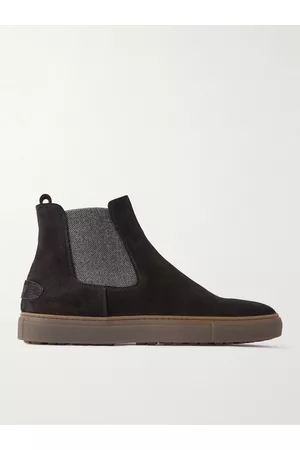BRIONI Men Boots - Shearling-Lined Suede Chelsea Boots