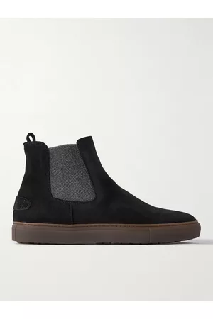 BRIONI Men Boots - Shearling-Lined Suede Chelsea Boots