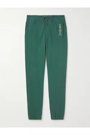 Saint Laurent Men Pants - Tapered Logo-Embroidered Cotton-Jersey Sweatpants