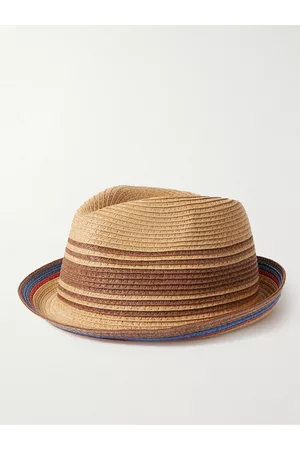 Paul Smith Striped Braided Straw Trilby Hat