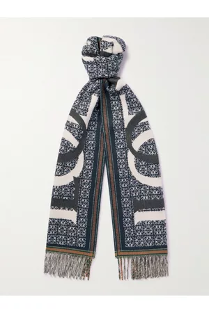 LOEWE Fringed intarsia wool and cashmere-blend scarf