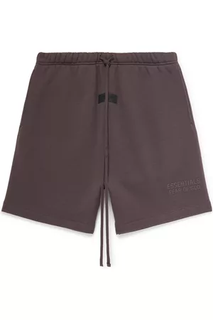 FEAR OF GOD ESSENTIALS - Straight-Leg Logo-Flocked Cotton-Blend Jersey Drawstring  Shorts - Brown Fear Of God Essentials