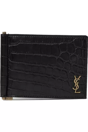 Saint Laurent Logo-Appliqu??d Croc-Effect Leather Billfold Wallet with Money Clip - Men