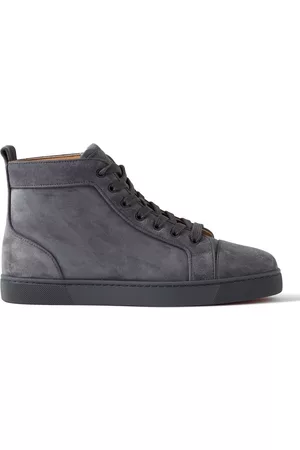 Christian Louboutin, Louis Junior Studded Leather-Trimmed Canvas Sneakers, Men, Gray, EU 40