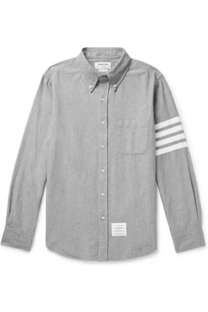 Thom Browne Button-Down Collar Striped Cotton-Chambray Shirt - Men - - 1