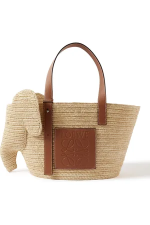 Loewe Elephant Leather-Trimmed Raffia Tote Bag - Men