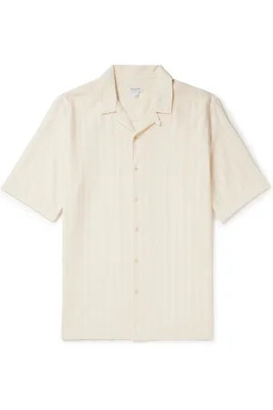 Sunspel Convertible-Collar Embroidered Striped Cotton Shirt - Men - - XXL