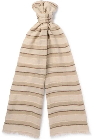 Loro Piana Nakaumi Frayed Striped Silk, Linen and Cotton-Blend Scarf - Men