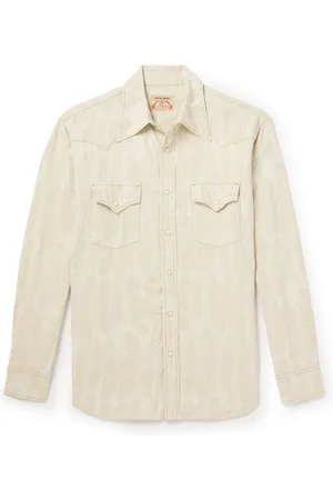 KAPITAL Magpie Distressed Denim-Jacquard Western Shirt - Men - - 4