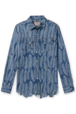 KAPITAL Magpie Distressed Denim-Jacquard Western Shirt - Men - - 3