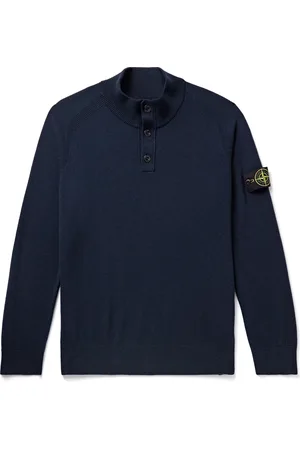Stone Island Logo-Appliqu??d Virgin Wool Half-Placket Sweater - Men - - XL