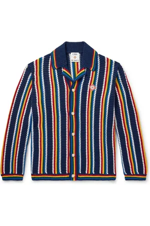 Casablanca Camp-Collar Logo-Appliqu??d Striped Crocheted Cotton-Blend Shirt - Men - - L