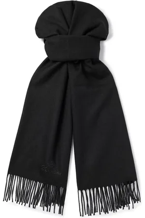 Loro Piana Logo-Embroidered Fringed Herringbone Cashmere Scarf - Men