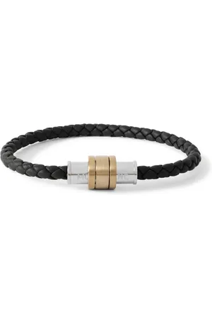 Montblanc Silver and Gold-Tone Woven Leather Bracelet - Men